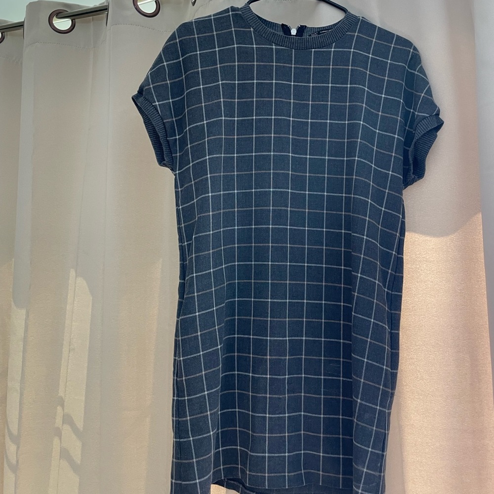 ZARA Trafaluc Gray Windowpane Plaid Mini Dress